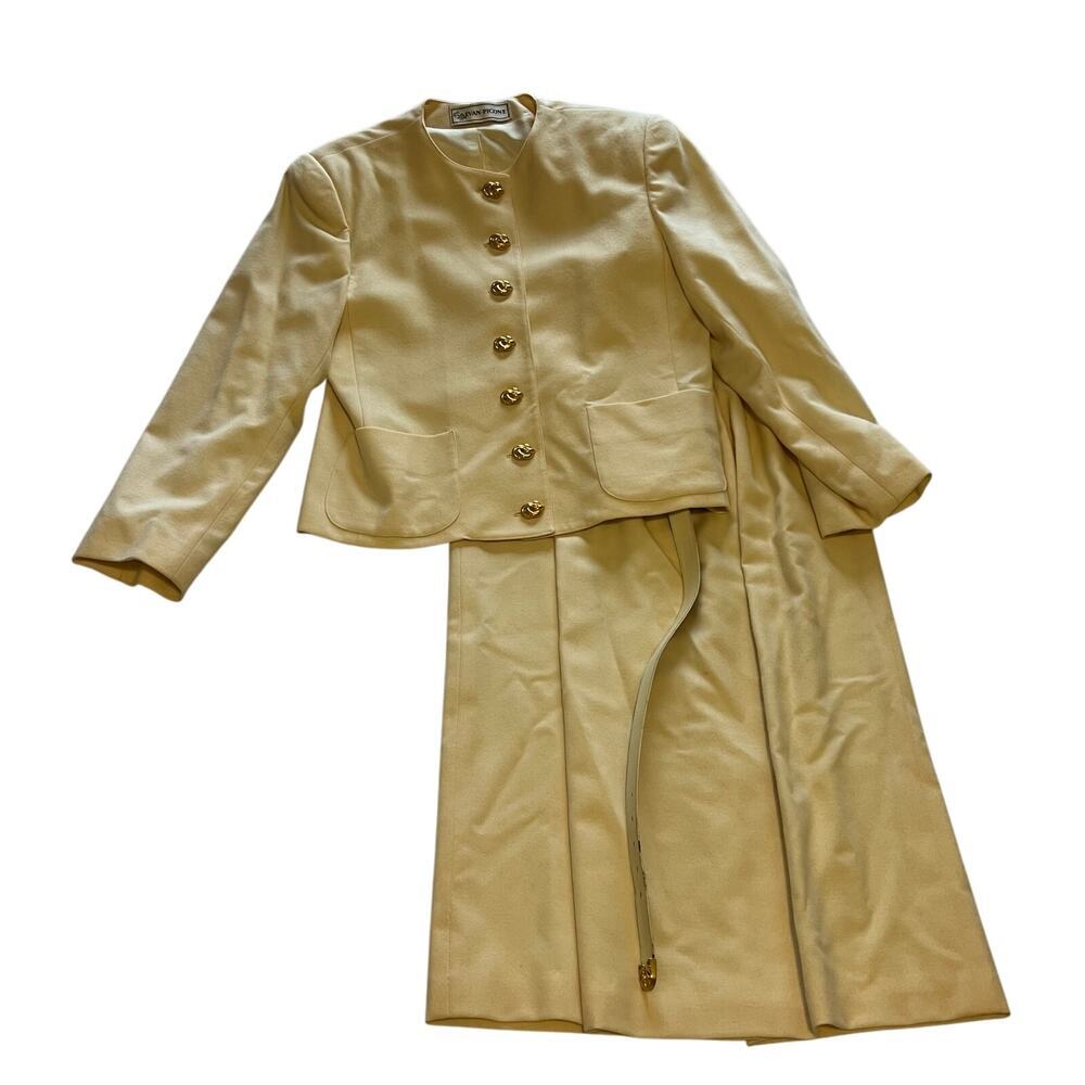 Vintage Evan Picone Worsted Wool Ivory skirt suit set 12